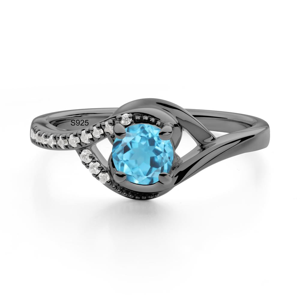 Round Swiss Blue Topaz Bypass Statement Ring - LUO Jewelry #metal_black finish sterling silver