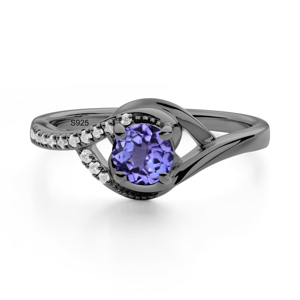 Round Tanzanite Bypass Statement Ring - LUO Jewelry #metal_black finish sterling silver