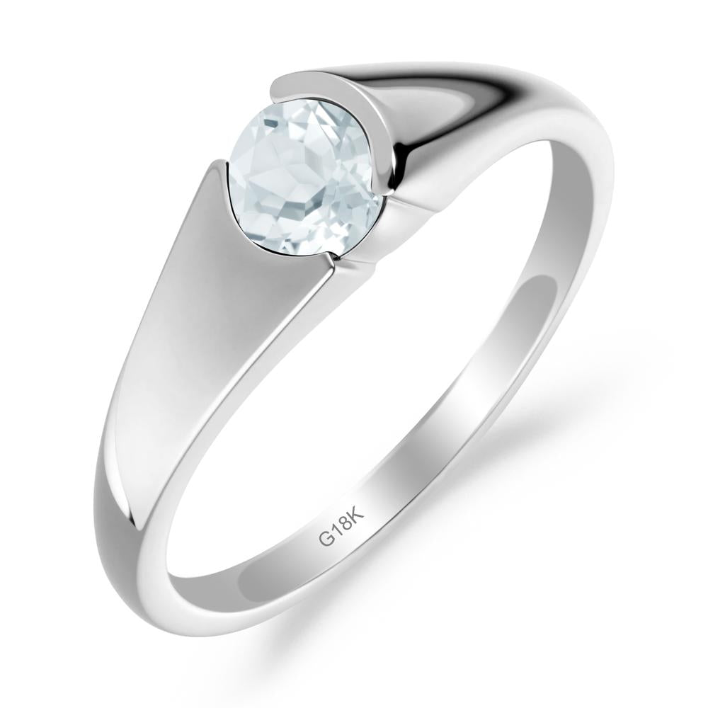 Bezel Set Round Aquamarine Solitaire Ring - LUO Jewelry #metal_18k white gold
