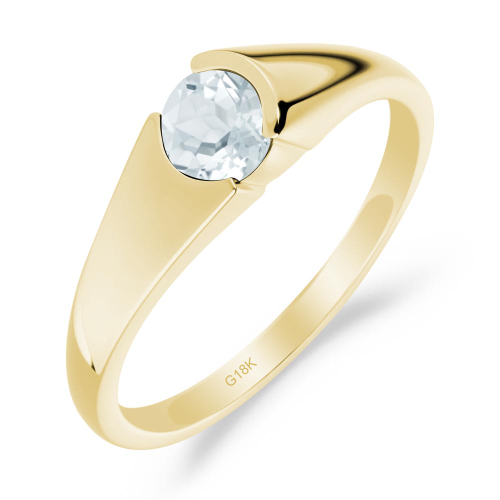 Bezel Set Round Aquamarine Solitaire Ring - LUO Jewelry #metal_18k yellow gold