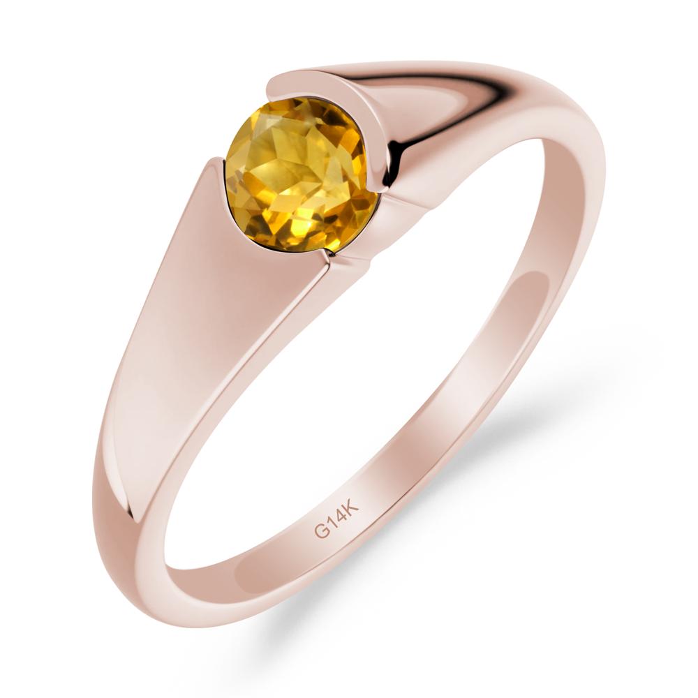 Bezel Set Round Citrine Solitaire Ring - LUO Jewelry #metal_14k rose gold