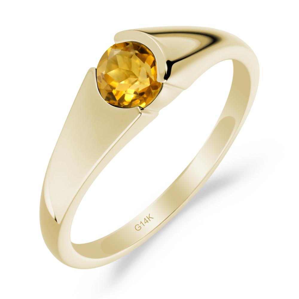 Bezel Set Round Citrine Solitaire Ring - LUO Jewelry #metal_14k yellow gold