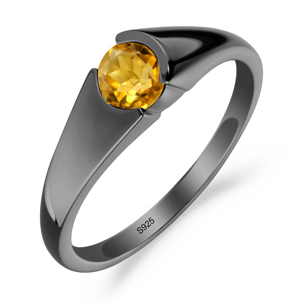 Bezel Set Round Citrine Solitaire Ring - LUO Jewelry #metal_black finish sterling silver