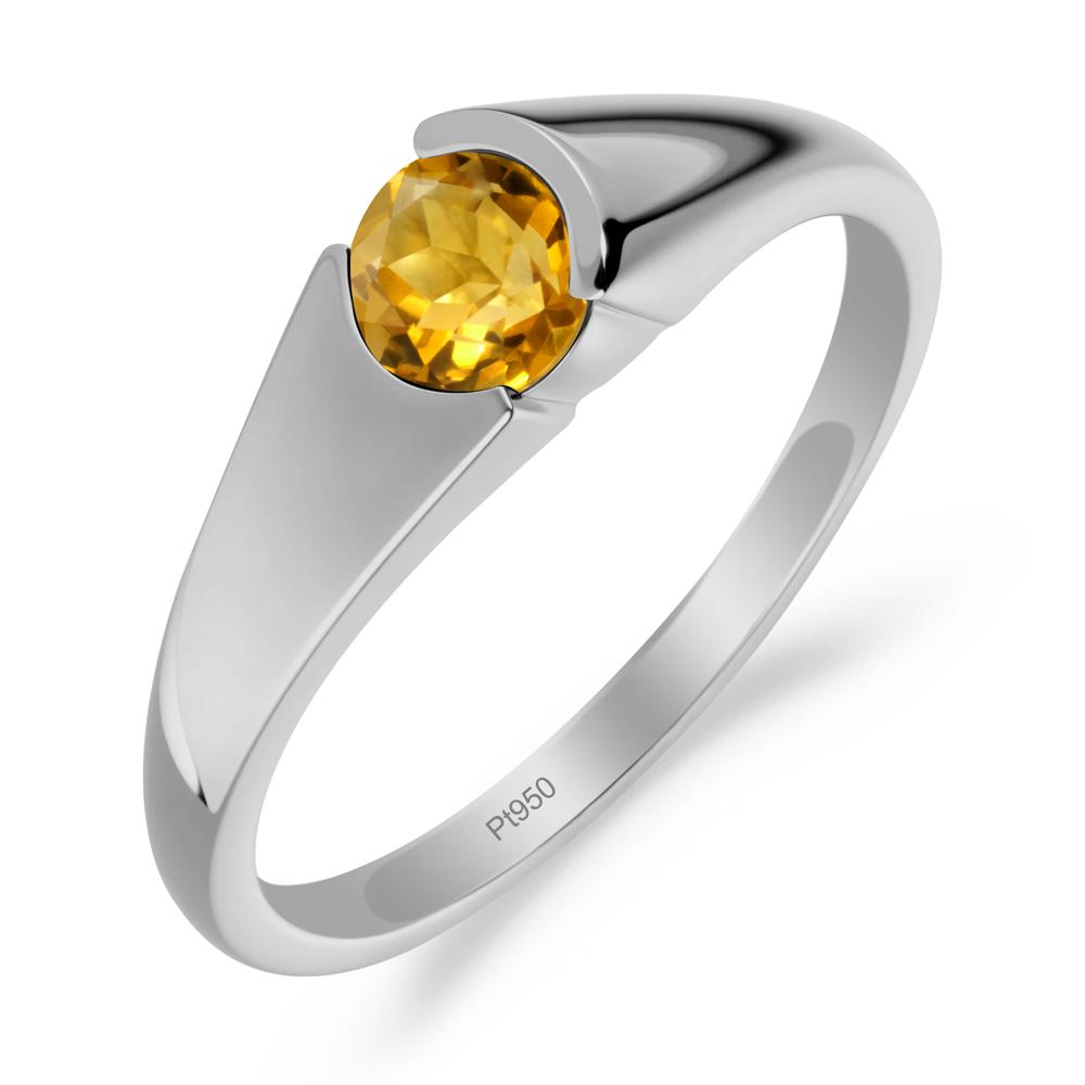 Bezel Set Round Citrine Solitaire Ring - LUO Jewelry #metal_platinum