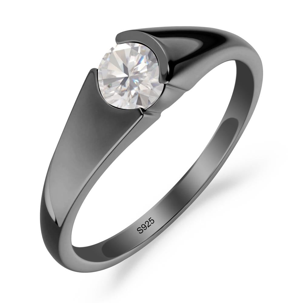 Bezel Set Round Cubic Zirconia Solitaire Ring - LUO Jewelry #metal_black finish sterling silver