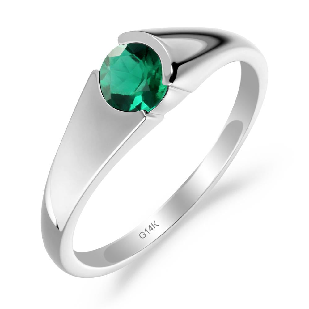 Bezel Set Round Emerald Solitaire Ring - LUO Jewelry #metal_14k white gold