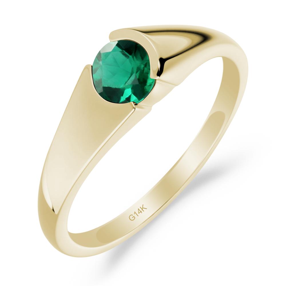 Bezel Set Round Emerald Solitaire Ring - LUO Jewelry #metal_14k yellow gold