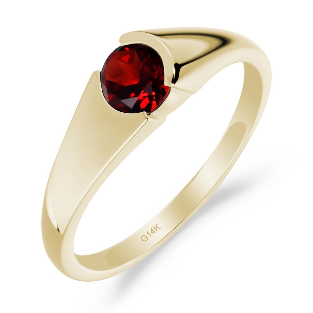 Bezel Set Round Garnet Solitaire Ring - LUO Jewelry #metal_14k yellow gold