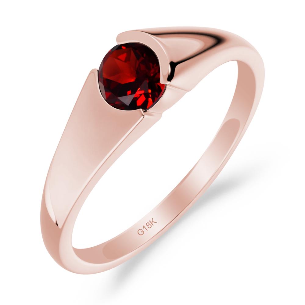 Bezel Set Round Garnet Solitaire Ring - LUO Jewelry #metal_18k rose gold