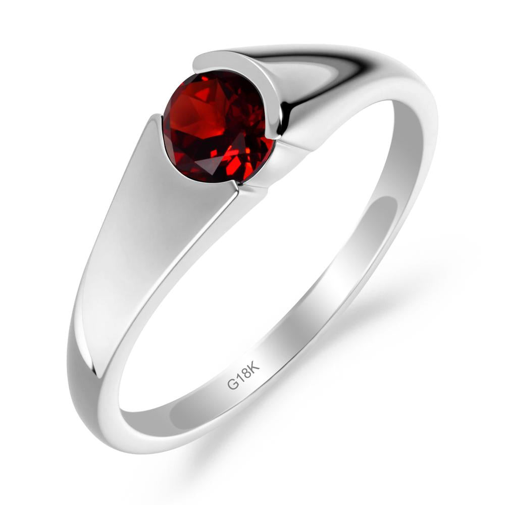 Bezel Set Round Garnet Solitaire Ring - LUO Jewelry #metal_18k white gold