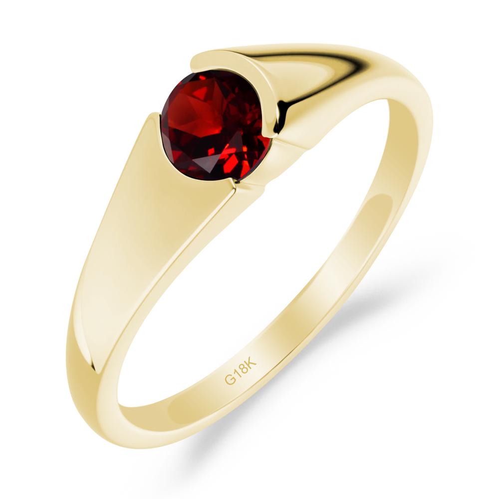 Bezel Set Round Garnet Solitaire Ring - LUO Jewelry #metal_18k yellow gold