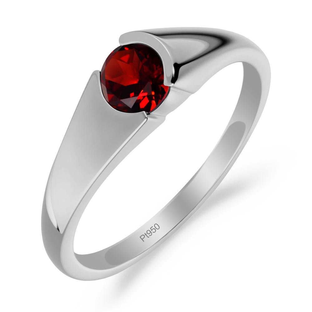 Bezel Set Round Garnet Solitaire Ring - LUO Jewelry #metal_platinum
