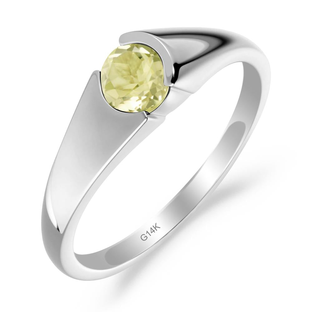 Bezel Set Round Lemon Quartz Solitaire Ring - LUO Jewelry #metal_14k white gold