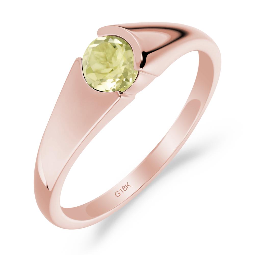 Bezel Set Round Lemon Quartz Solitaire Ring - LUO Jewelry #metal_18k rose gold