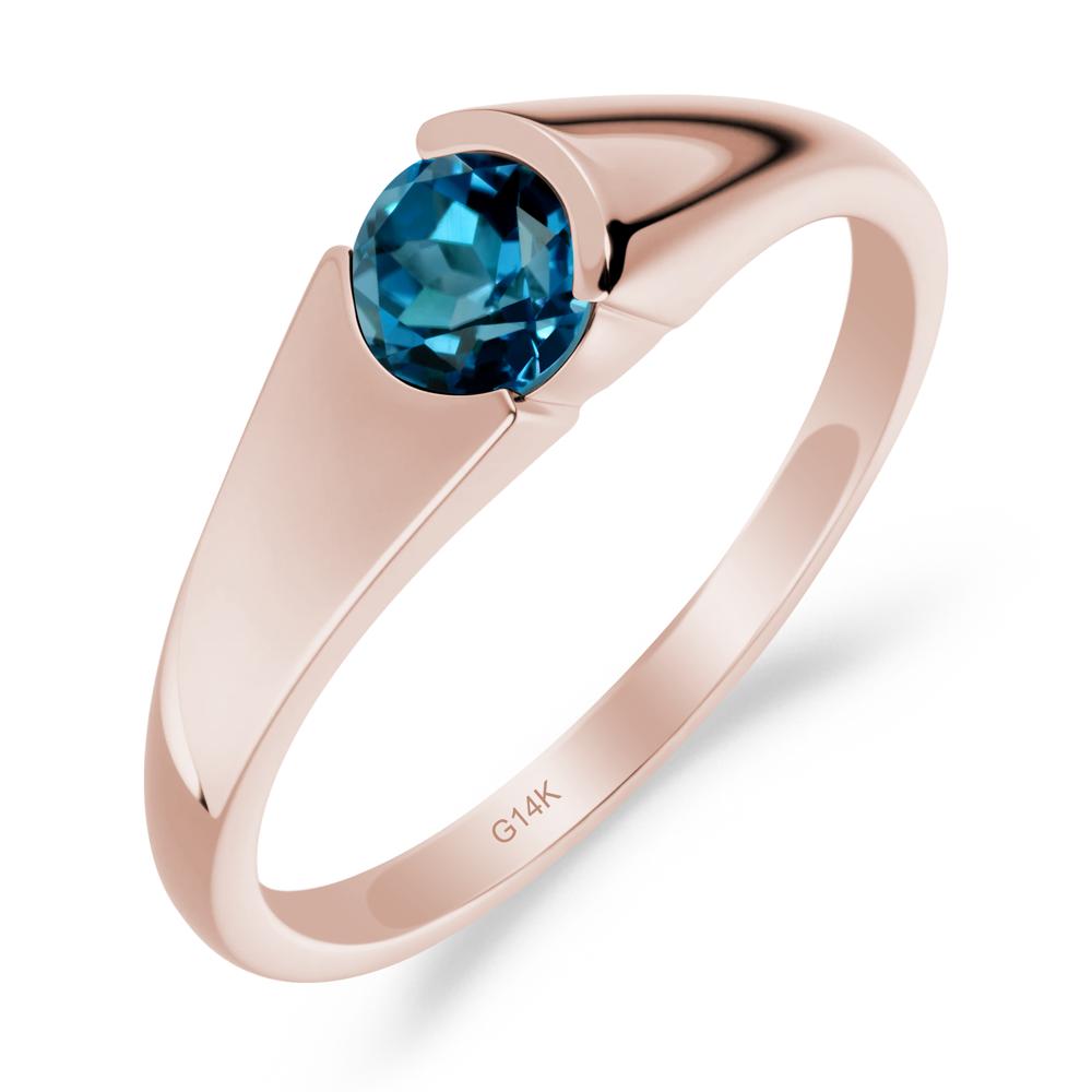 Bezel Set Round London Blue Topaz Solitaire Ring - LUO Jewelry #metal_14k rose gold