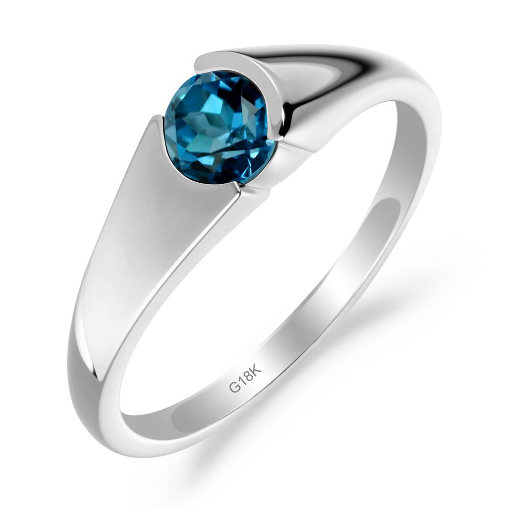 Bezel Set Round London Blue Topaz Solitaire Ring - LUO Jewelry #metal_18k white gold