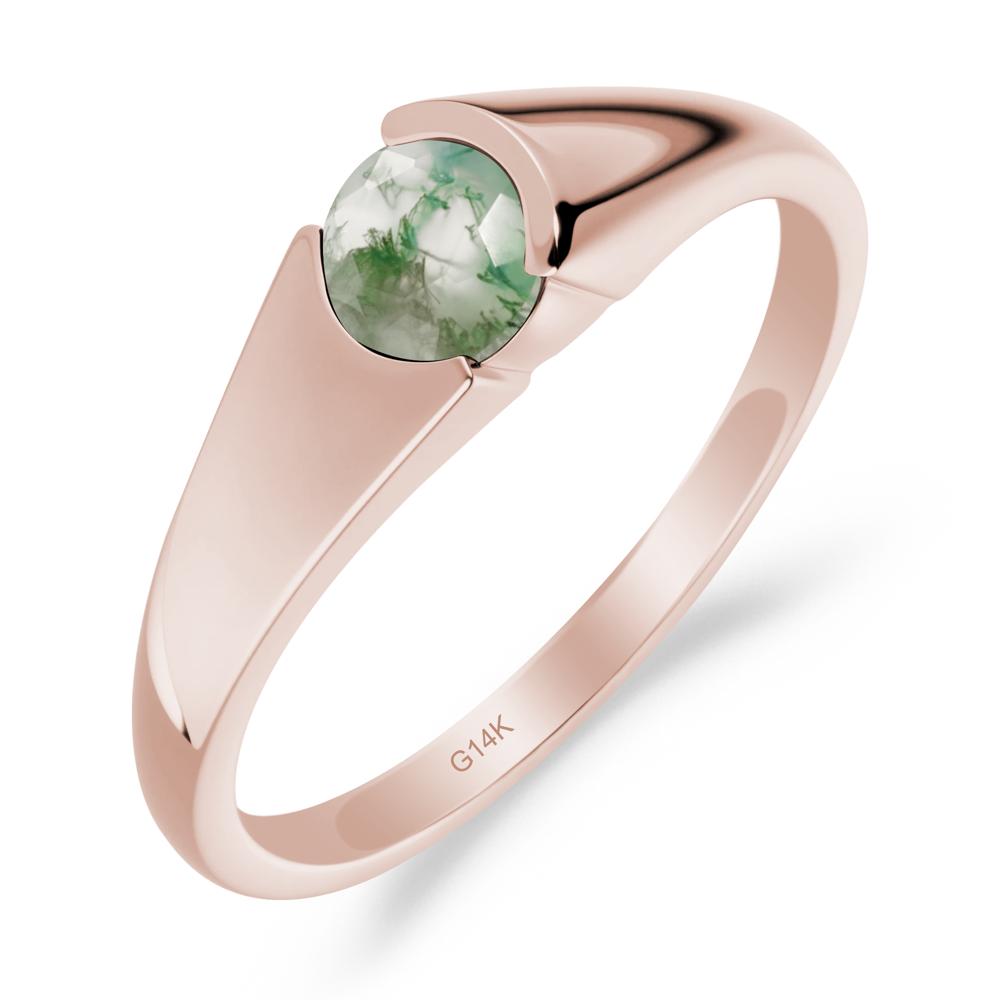 Bezel Set Round Moss Agate Solitaire Ring - LUO Jewelry #metal_14k rose gold