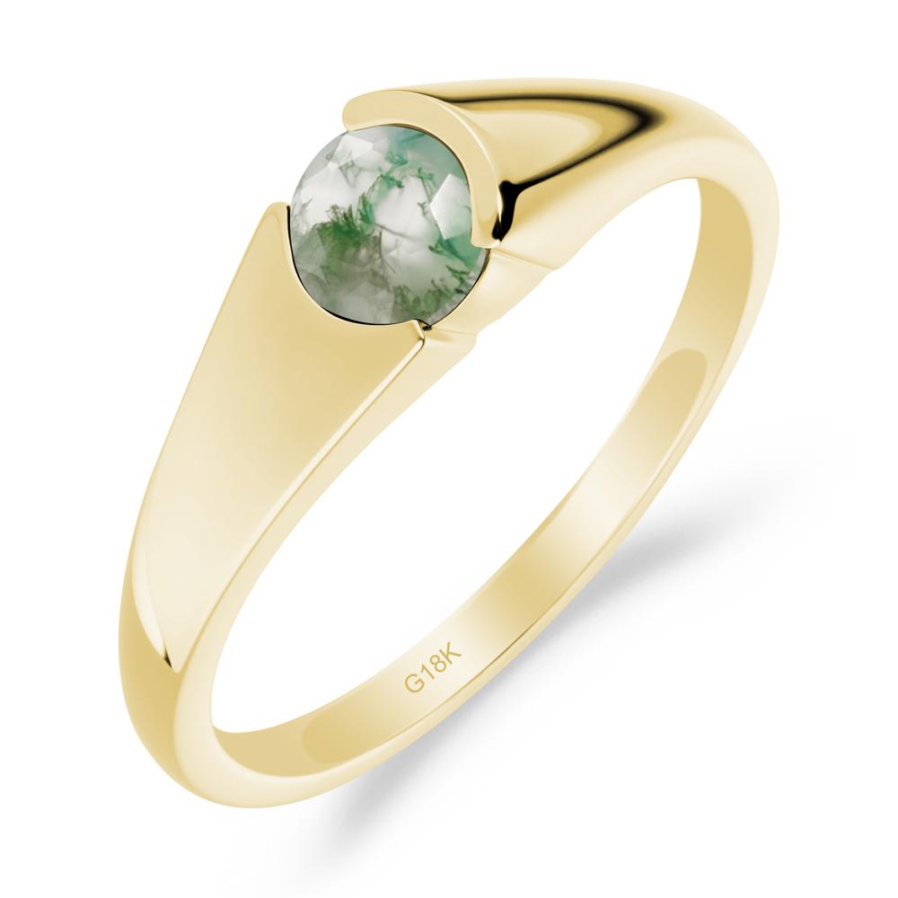 Bezel Set Round Moss Agate Solitaire Ring - LUO Jewelry #metal_18k yellow gold