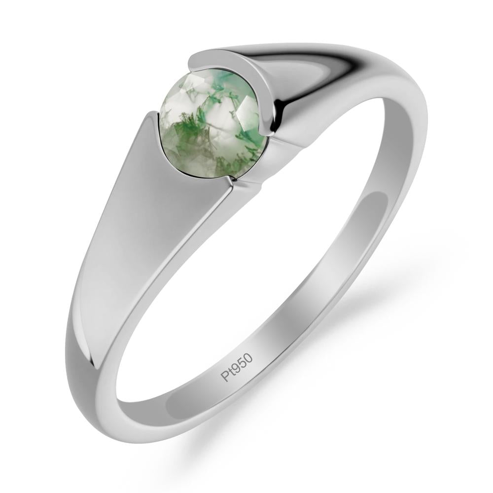 Bezel Set Round Moss Agate Solitaire Ring - LUO Jewelry #metal_platinum