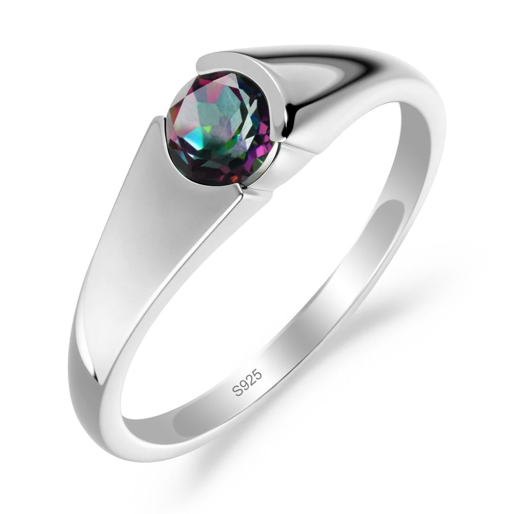 Bezel Set Round Mystic Topaz Solitaire Ring - LUO Jewelry #metal_sterling silver