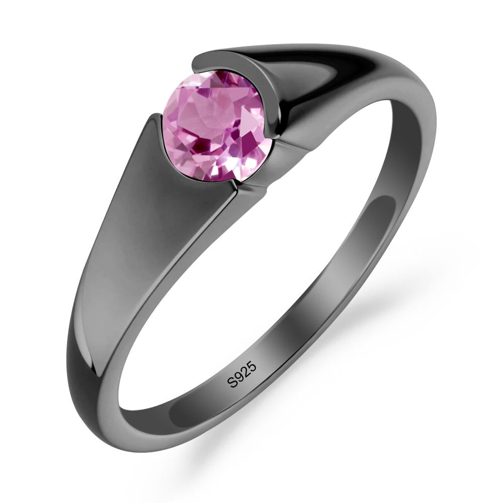 Bezel Set Round Pink Sapphire Solitaire Ring - LUO Jewelry #metal_black finish sterling silver