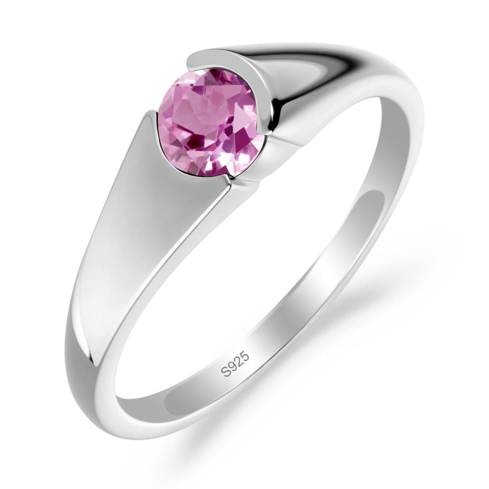 Bezel Set Round Pink Sapphire Solitaire Ring - LUO Jewelry #metal_sterling silver