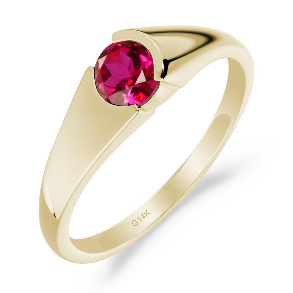 Bezel Set Round Ruby Solitaire Ring - LUO Jewelry #metal_14k yellow gold