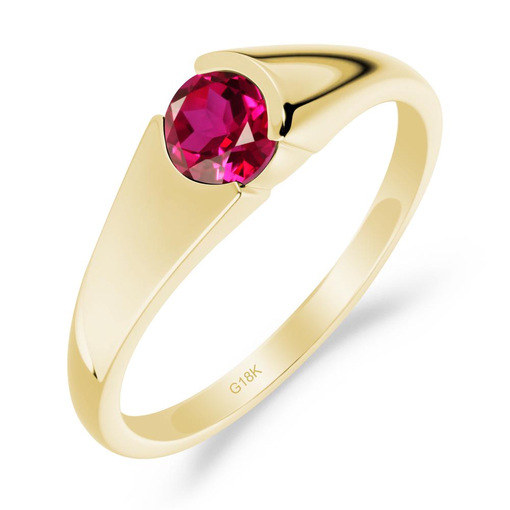 Bezel Set Round Ruby Solitaire Ring - LUO Jewelry #metal_18k yellow gold