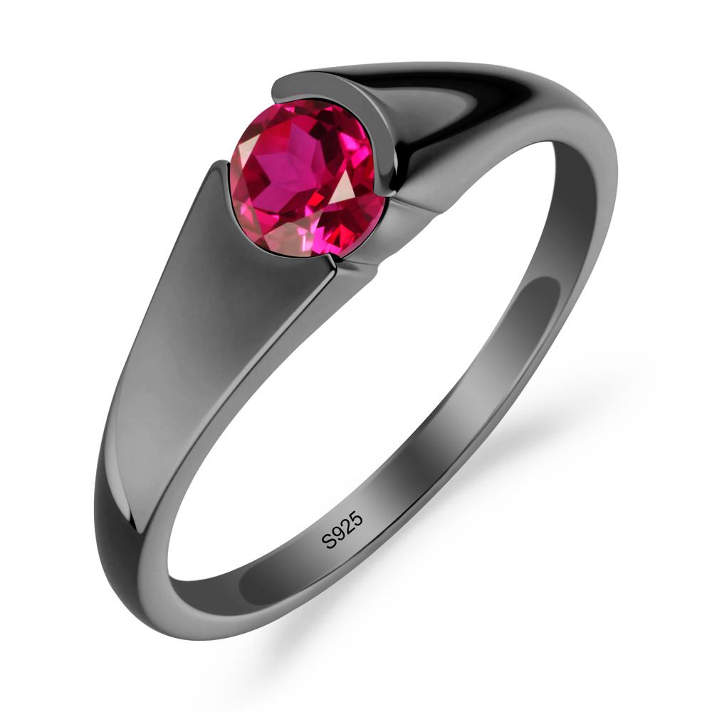 Bezel Set Round Ruby Solitaire Ring - LUO Jewelry #metal_black finish sterling silver