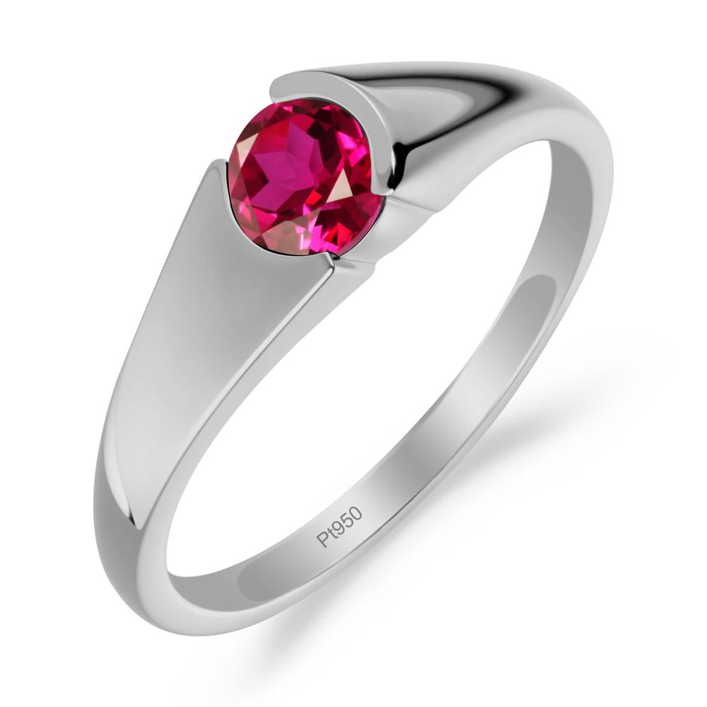 Bezel Set Round Ruby Solitaire Ring - LUO Jewelry #metal_platinum