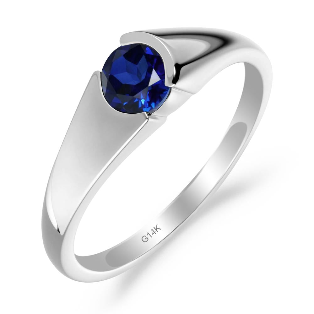 Bezel Set Round Sapphire Solitaire Ring - LUO Jewelry #metal_14k white gold