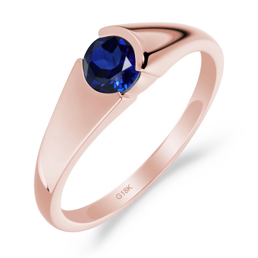 Bezel Set Round Sapphire Solitaire Ring - LUO Jewelry #metal_18k rose gold