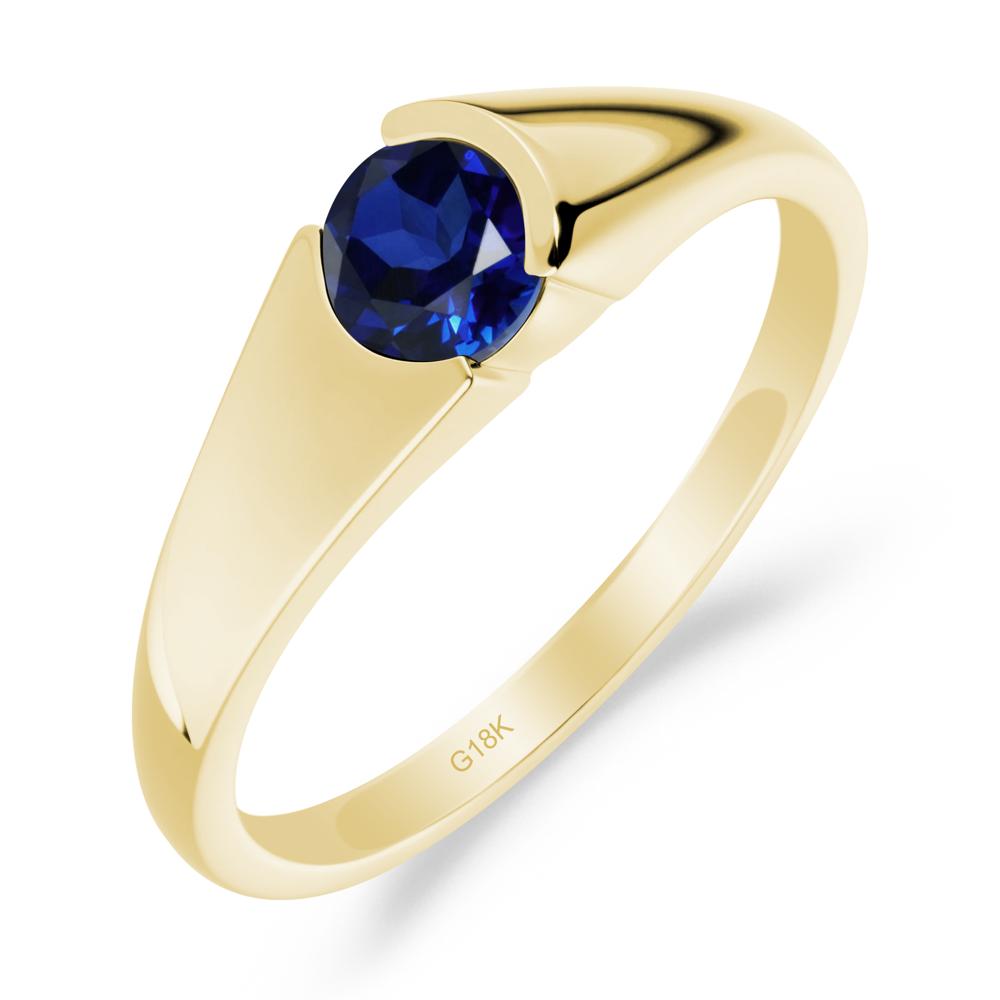 Bezel Set Round Sapphire Solitaire Ring - LUO Jewelry #metal_18k yellow gold
