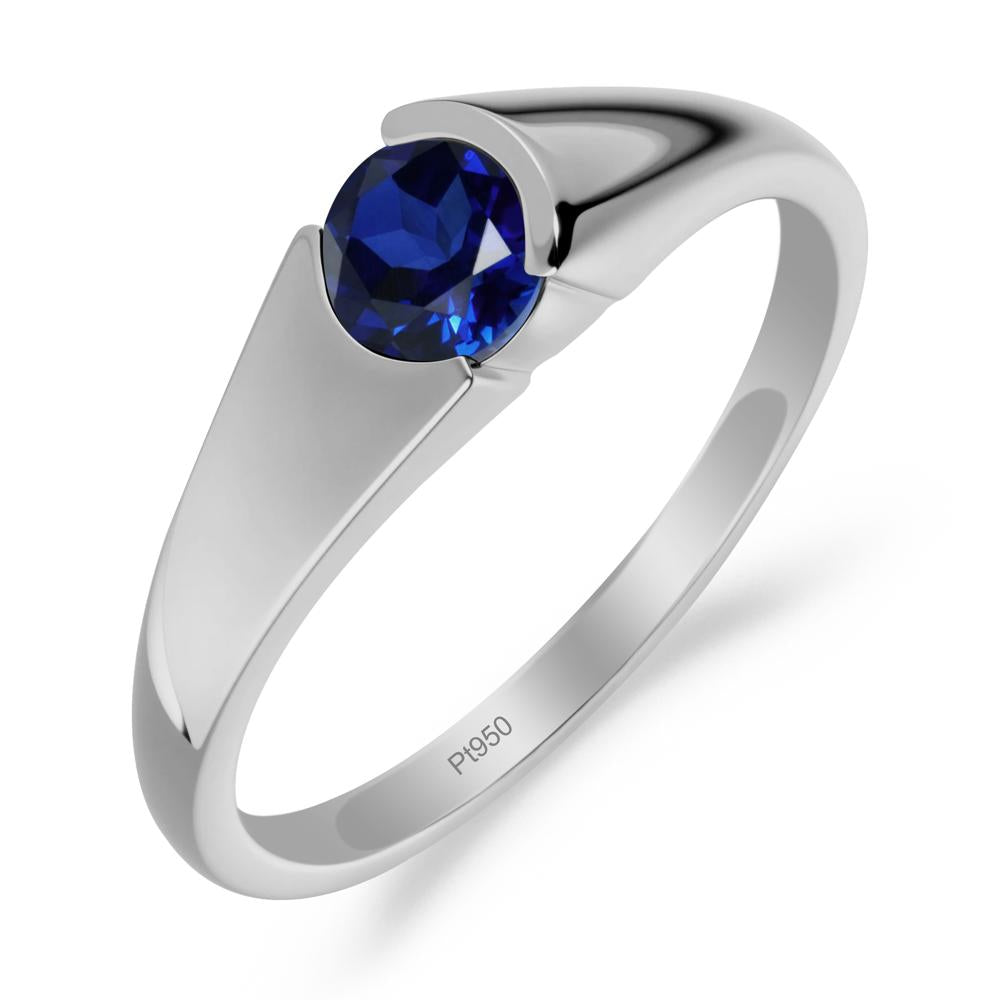 Bezel Set Round Sapphire Solitaire Ring - LUO Jewelry #metal_platinum