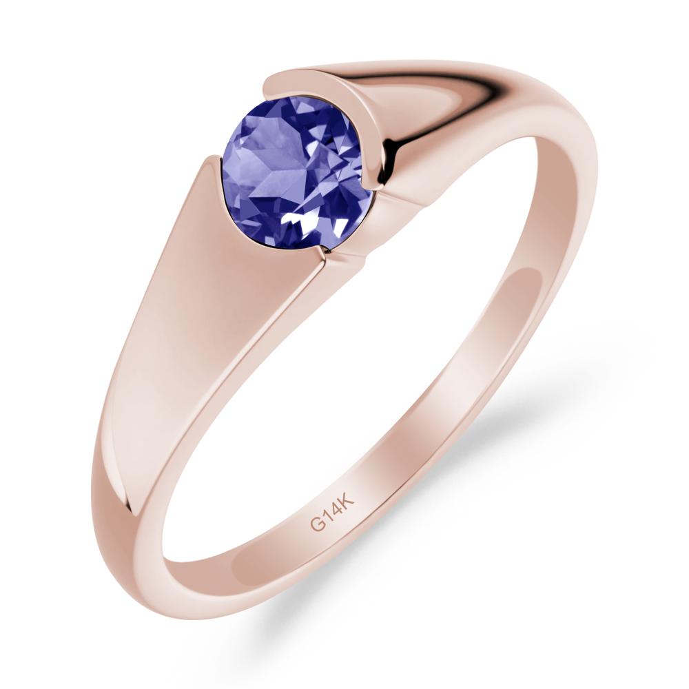 Bezel Set Round Tanzanite Solitaire Ring - LUO Jewelry #metal_14k rose gold