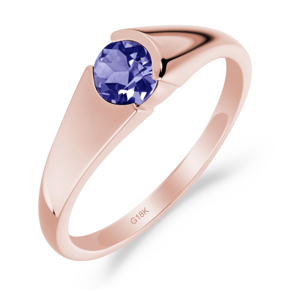 Bezel Set Round Tanzanite Solitaire Ring - LUO Jewelry #metal_18k rose gold