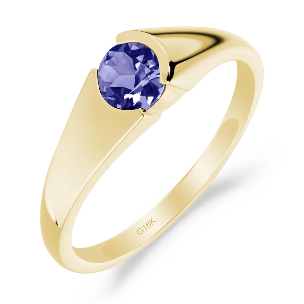 Bezel Set Round Tanzanite Solitaire Ring - LUO Jewelry #metal_18k yellow gold