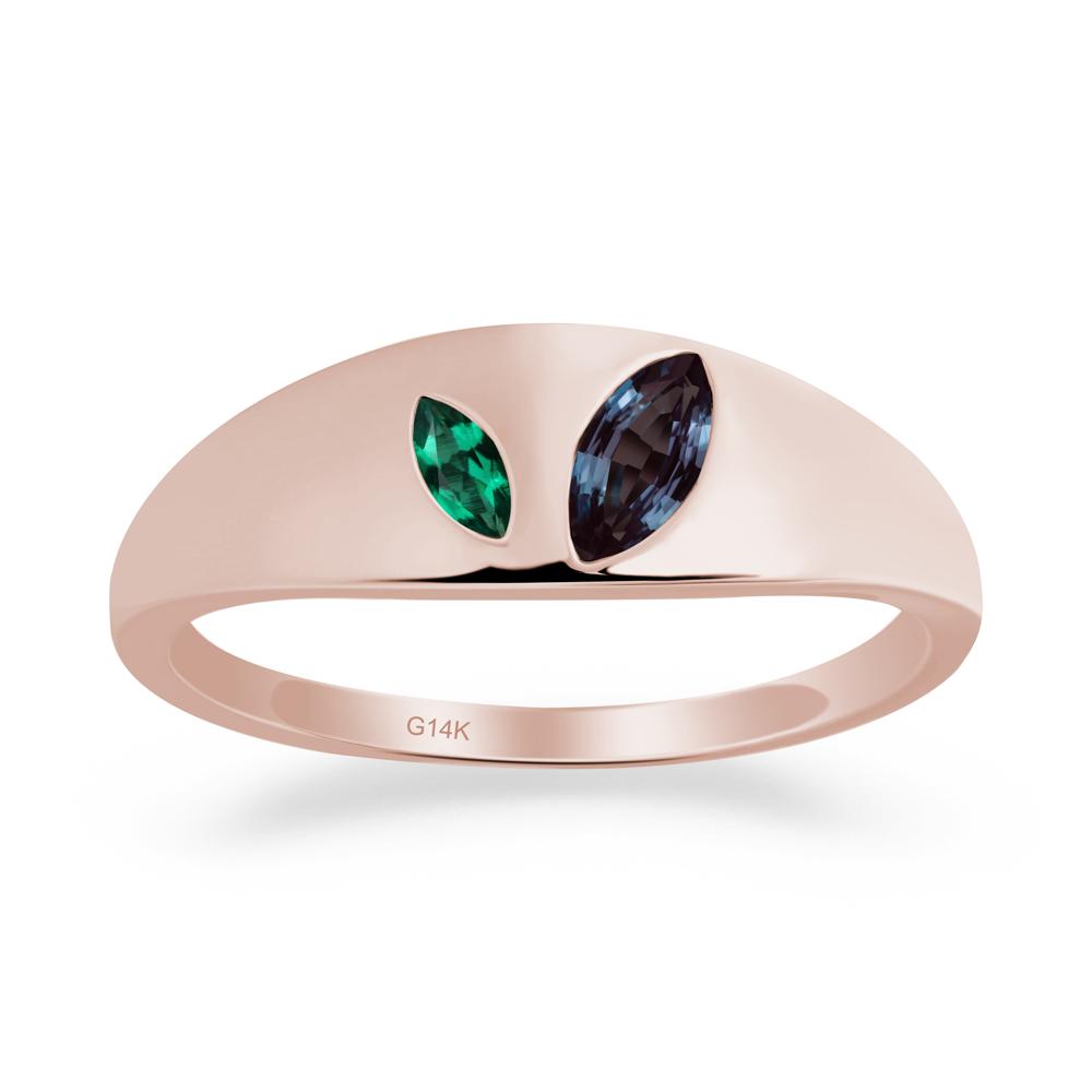 Simple Marquise Alexandrite and Emerald Toi Et Moi Ring - LUO Jewelry #metal_14k rose gold