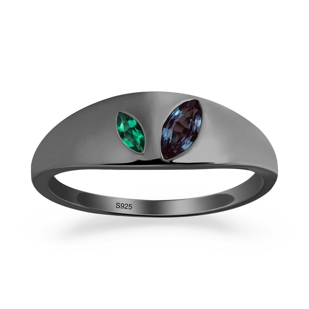 Simple Marquise Alexandrite and Emerald Toi Et Moi Ring - LUO Jewelry #metal_black finish sterling silver