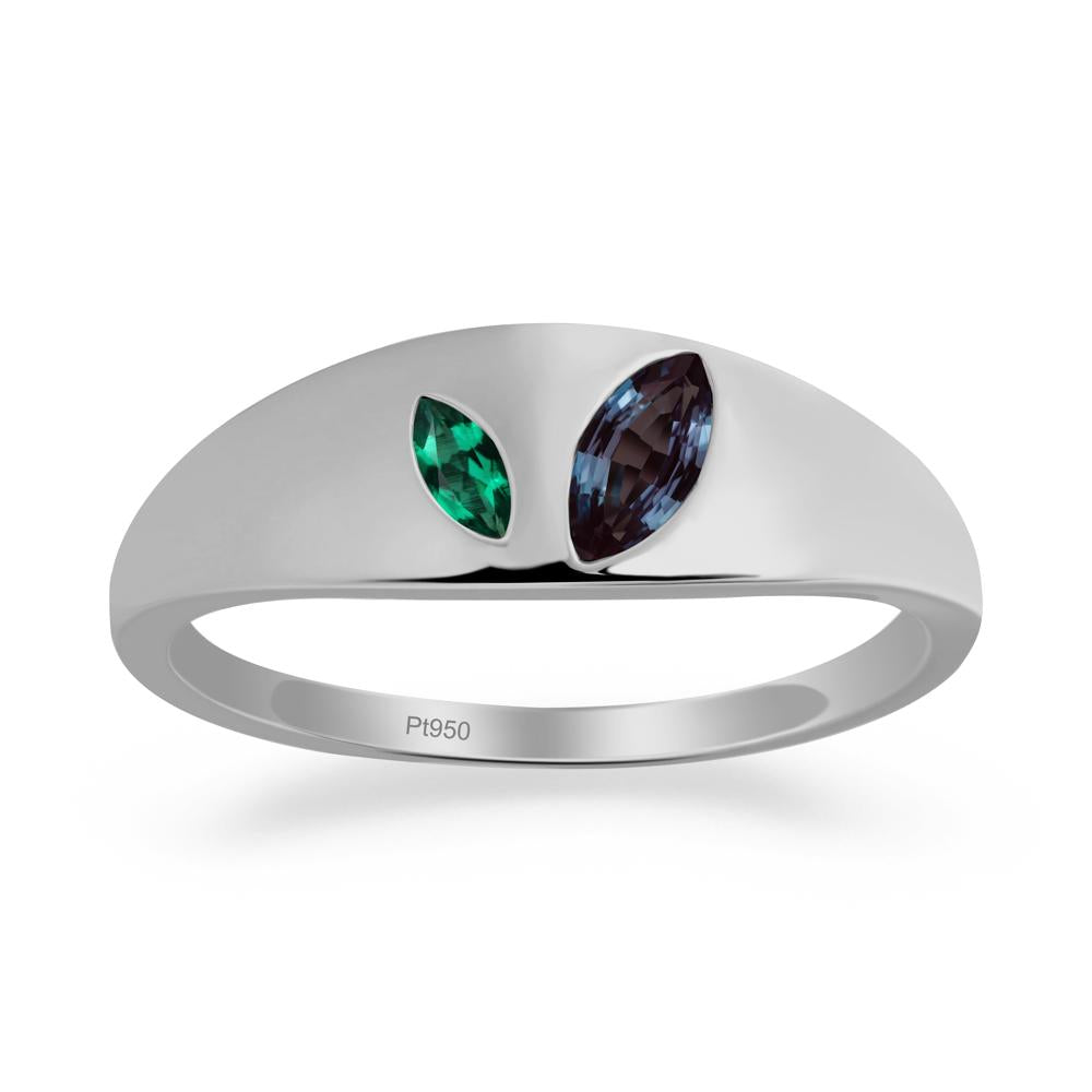 Simple Marquise Alexandrite and Emerald Toi Et Moi Ring - LUO Jewelry #metal_platinum