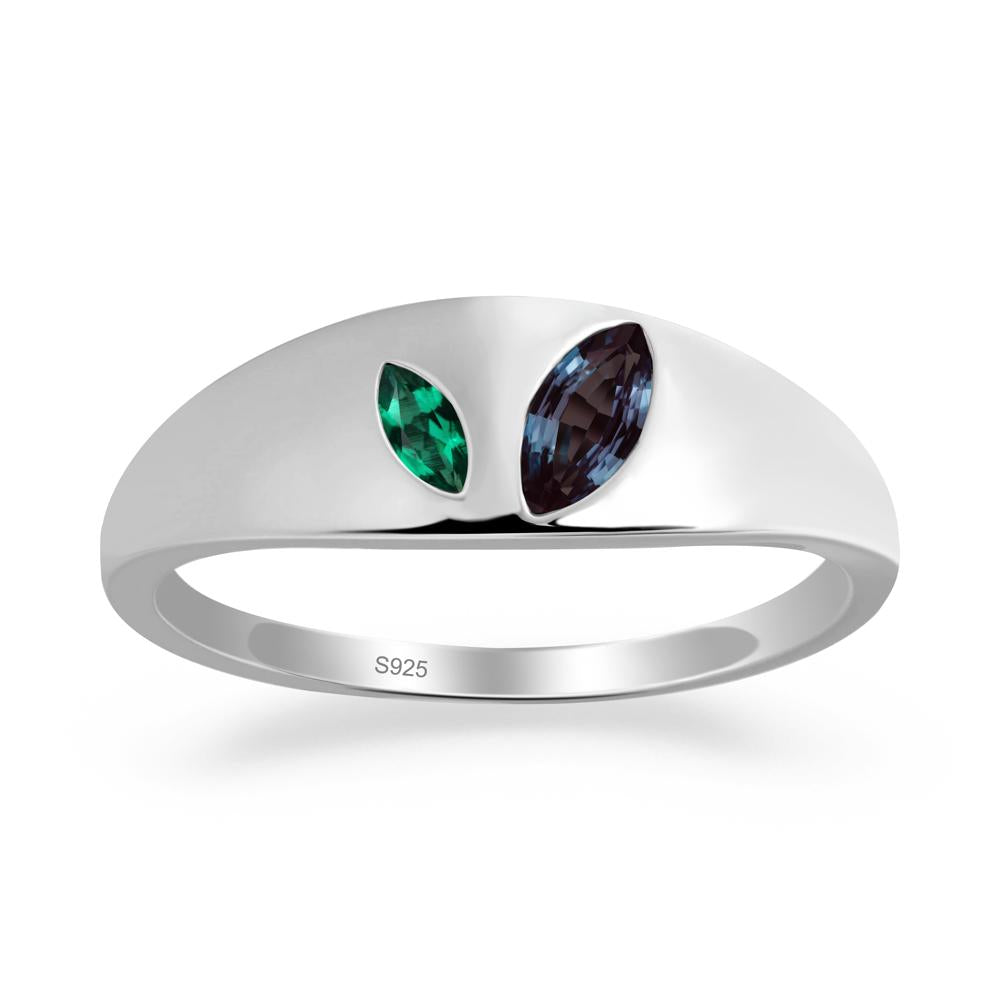 Simple Marquise Alexandrite and Emerald Toi Et Moi Ring - LUO Jewelry #metal_sterling silver