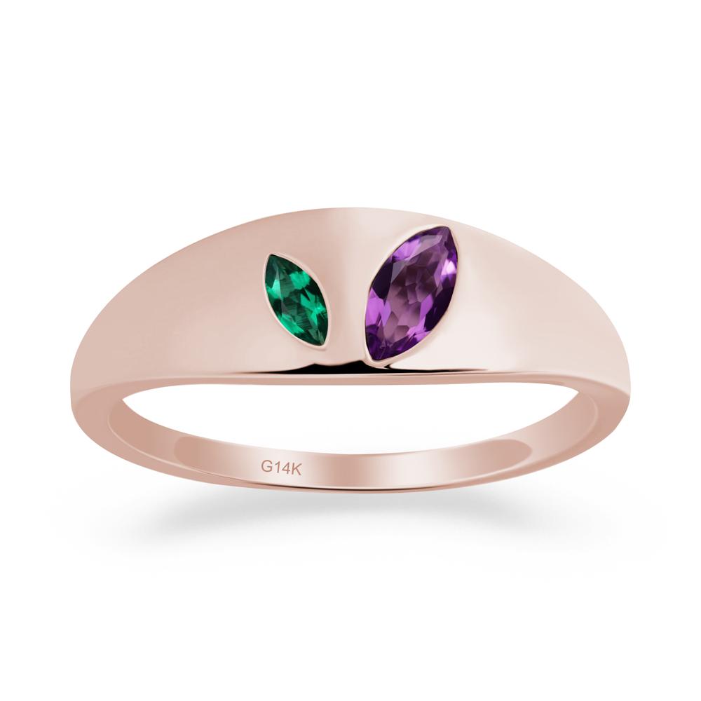 Bezel-Set Marquise Amethyst and Emerald Ring - LUO Jewelry #metal_14k rose gold