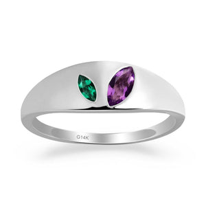 Bezel-Set Marquise Amethyst and Emerald Ring - LUO Jewelry #metal_14k white gold