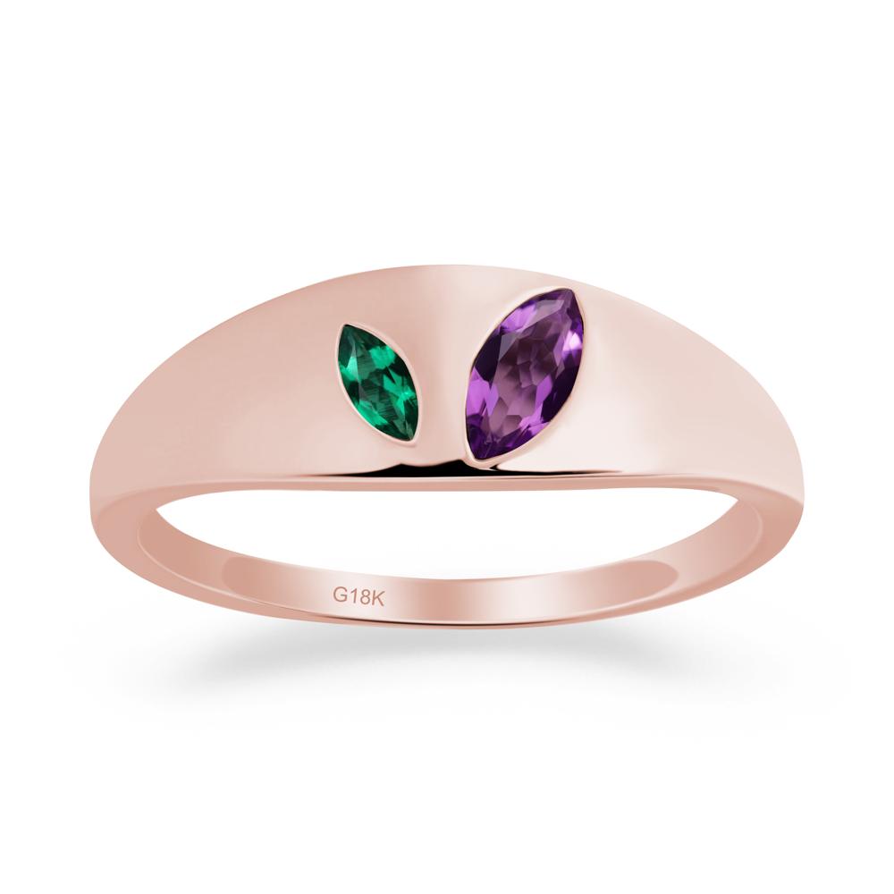 Bezel-Set Marquise Amethyst and Emerald Ring - LUO Jewelry #metal_18k rose gold