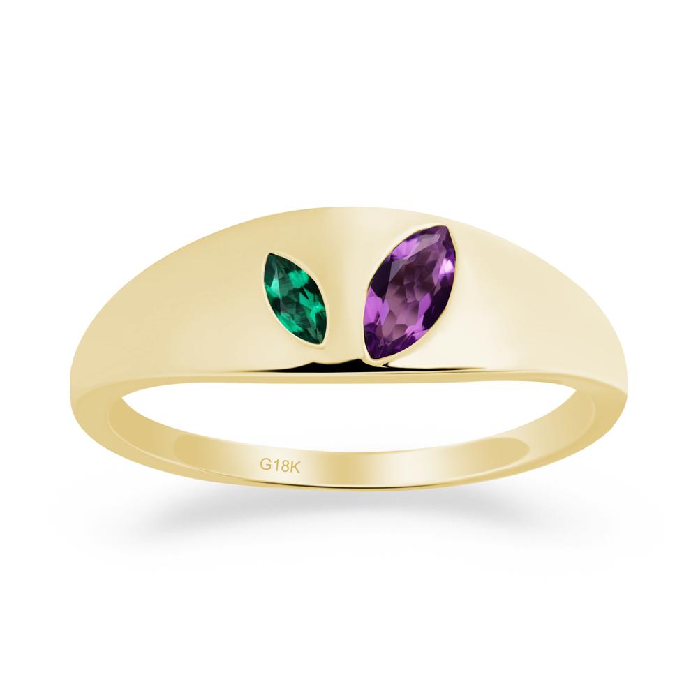 Bezel-Set Marquise Amethyst and Emerald Ring - LUO Jewelry #metal_18k yellow gold