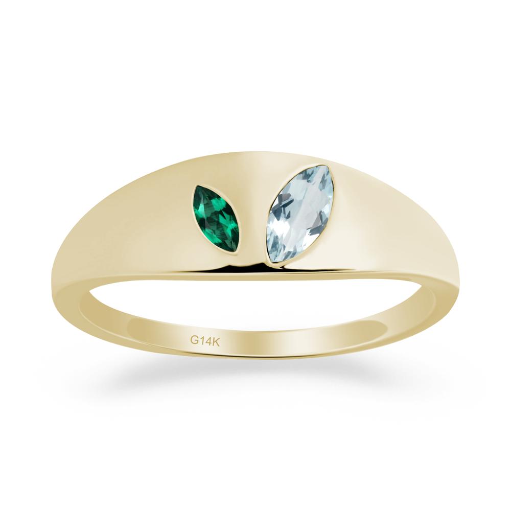 Simple Marquise Aquamarine and Emerald Toi Et Moi Ring - LUO Jewelry #metal_14k yellow gold