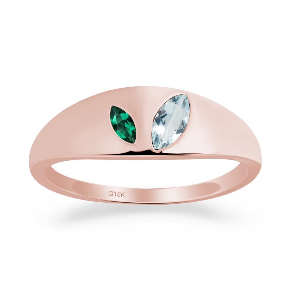 Simple Marquise Aquamarine and Emerald Toi Et Moi Ring - LUO Jewelry #metal_18k rose gold
