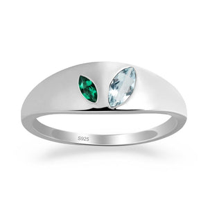 Simple Marquise Aquamarine and Emerald Toi Et Moi Ring - LUO Jewelry #metal_sterling silver