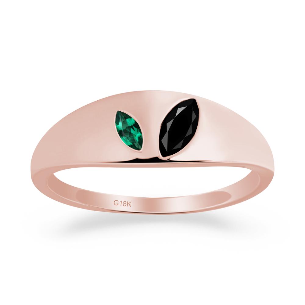 Simple Marquise Black Spinel and Emerald Toi Et Moi Ring - LUO Jewelry #metal_18k rose gold