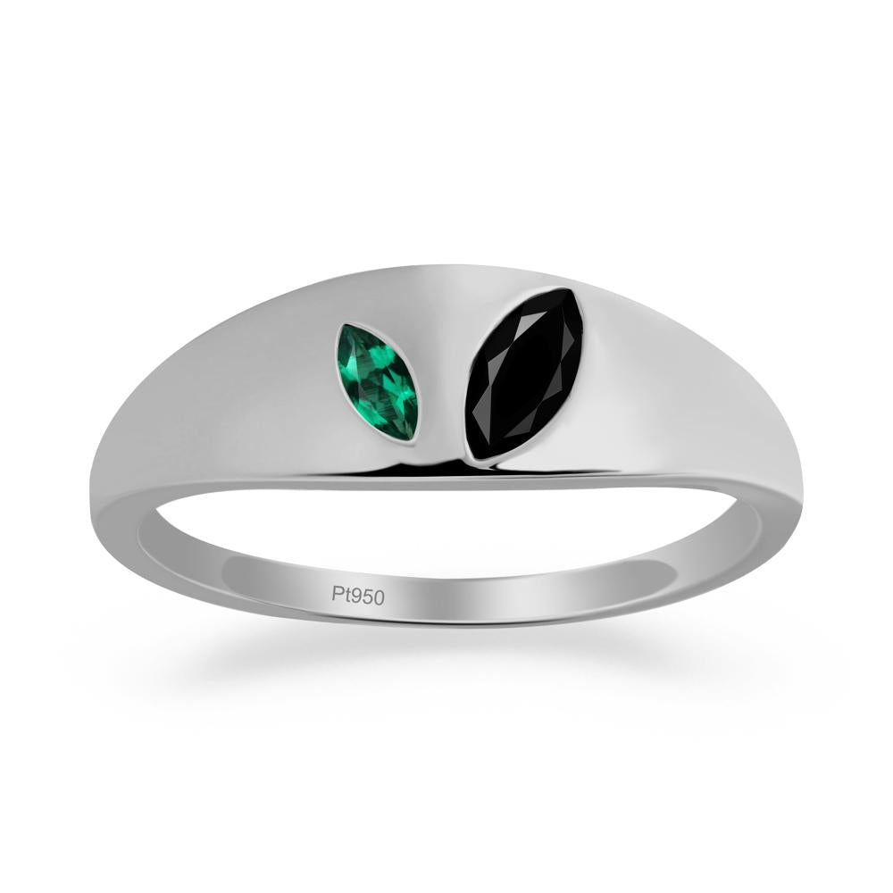 Simple Marquise Black Spinel and Emerald Toi Et Moi Ring - LUO Jewelry #metal_platinum